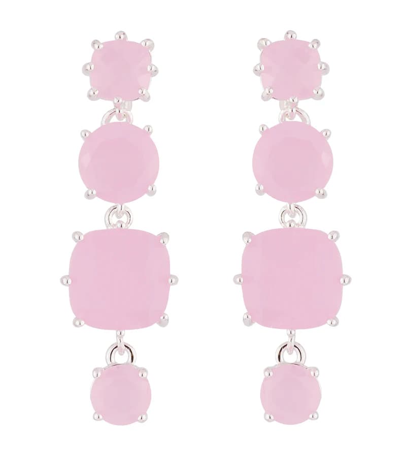 Hanging La Diamantine With 4 Pink Stones Stud Earrings