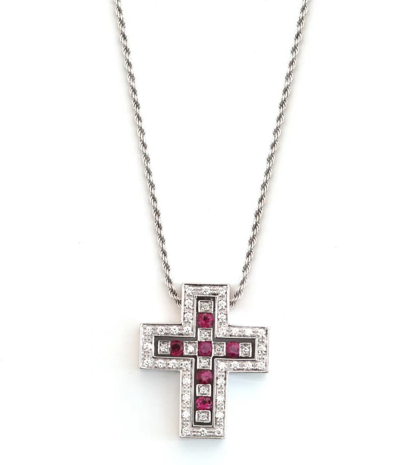 Belle Epoque 18K White Gold and Diamonds Cross Necklace 50cm