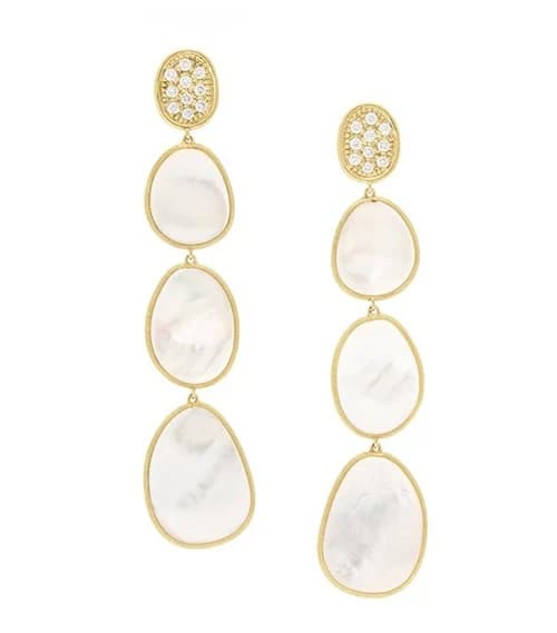 18K Yellow Gold Lunaria Drop Earrings with Mother of Pearl and Diamonds 0.40ct